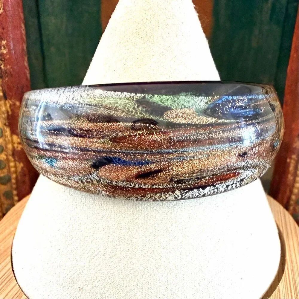 Vintage Venetian Style Galaxy Swirl Cuff Bracelet Art Glass